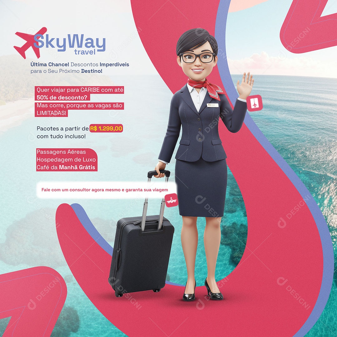 Agência de Viagens Fale Com Nosso Consultor e Garanta Agora Mesmo a Sua Viagem Social Media PSD Editável