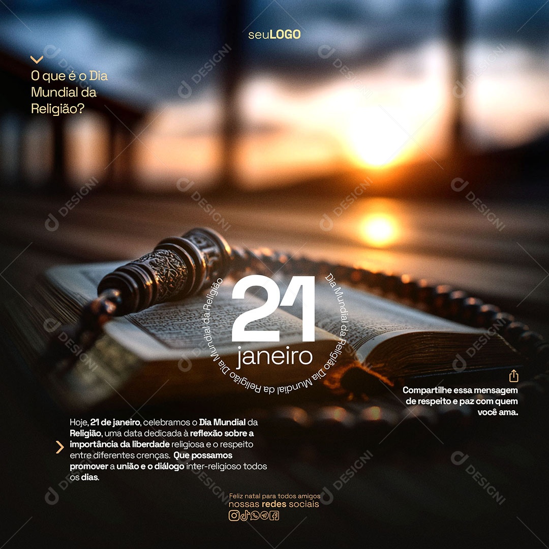 Dia 21 de Janeiro Dia Mundial da Religião O Que é Religião Social Media PSD Editável