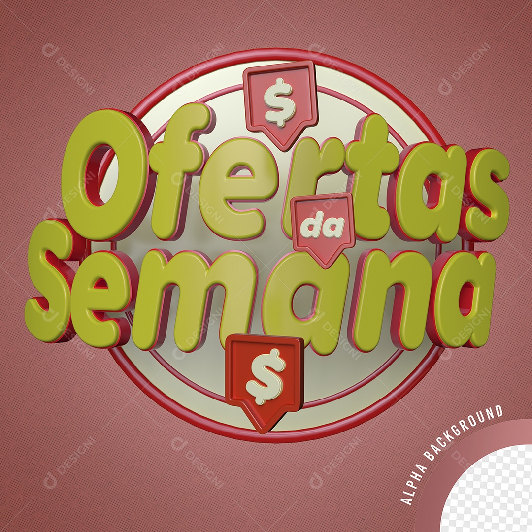 Selo 3D Ofertas Da Semana Vermelho e Amarelo para Composição PSD