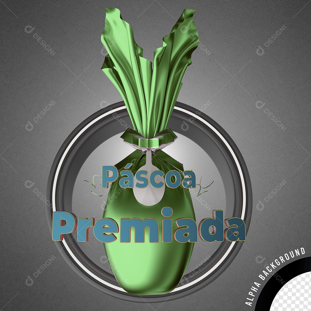 Selo 3D Páscoa Premiada para Composição PSD