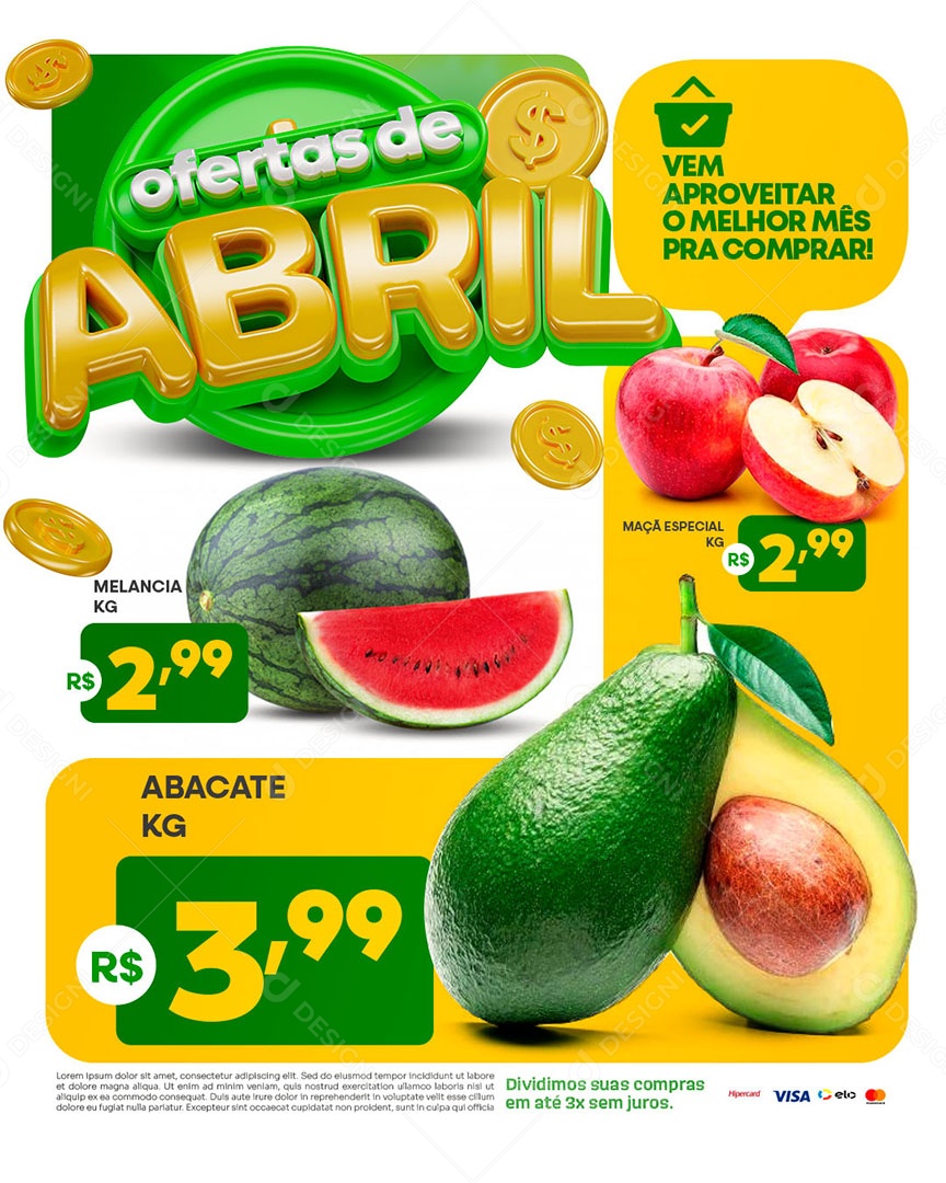 Encarte Ofertas de Abril  Hortifruti Social Media PSD Editável