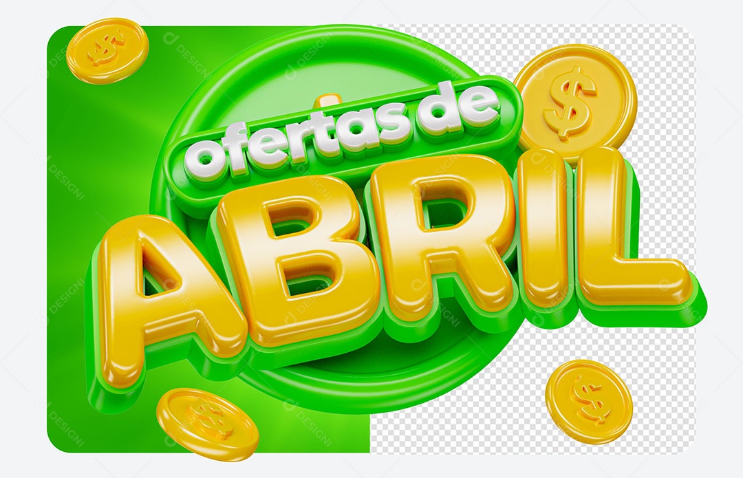 Selo 3D Abril de Ofertas para Composição PSD
