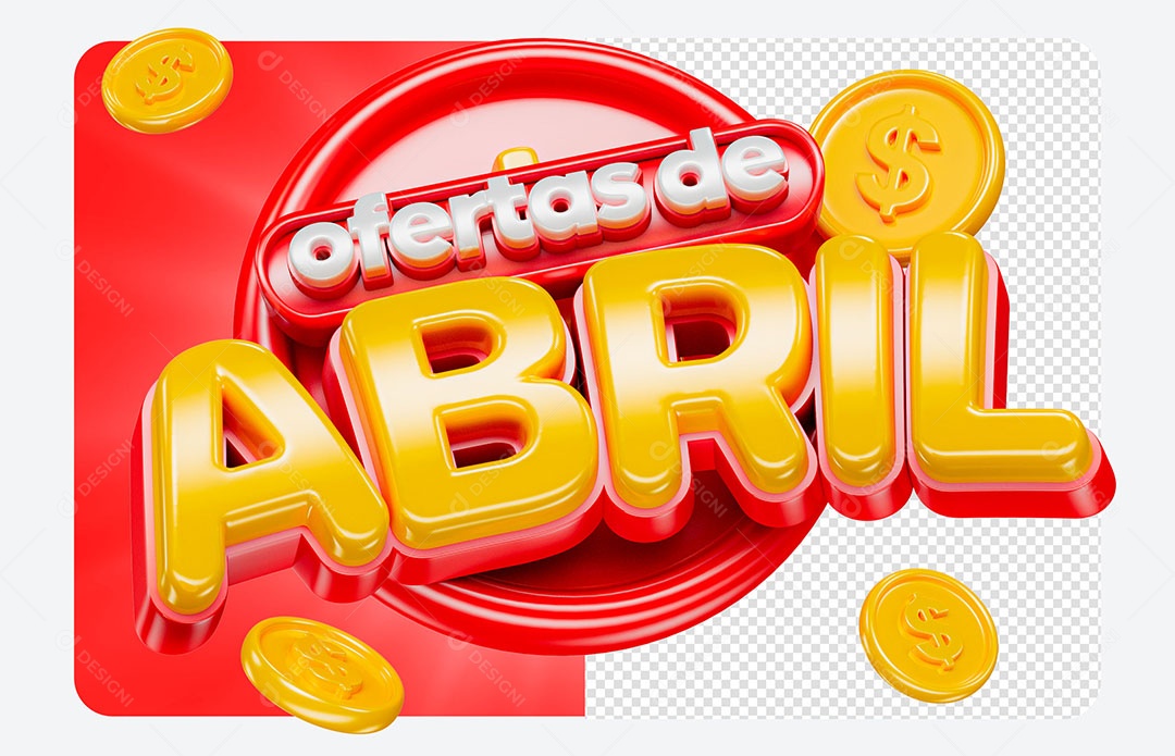 Selo 3D Abril de Ofertas para Composição PSD