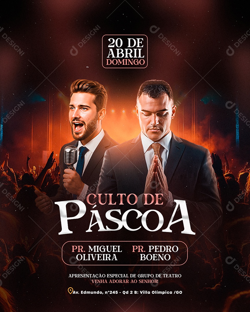 Flyer Culto de Páscoa Gospel Social Media PSD Editável