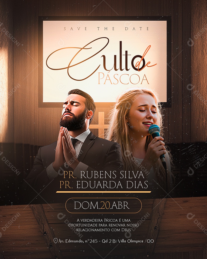 Flyer Gospel Save The Date Culto de Páscoa Social Media PSD Editável