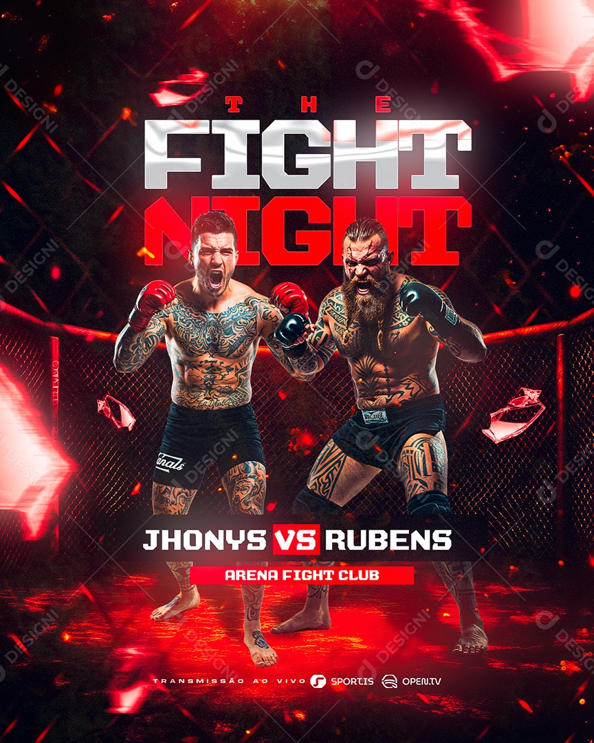 Flyer The Fight Night Jhonys VS Rubens Social Media PSD Editável