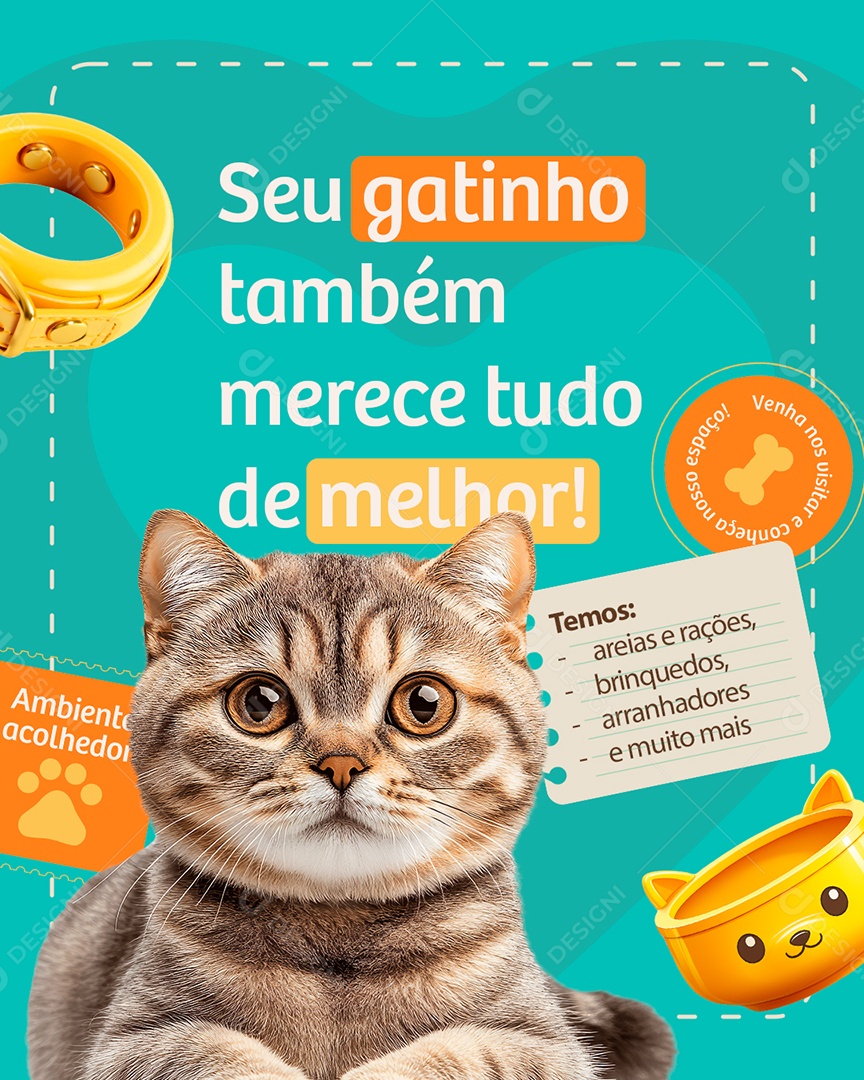 Pet Shop Seu Gatinho Também Merece Tudo de Melhor Social Media PSD Editável