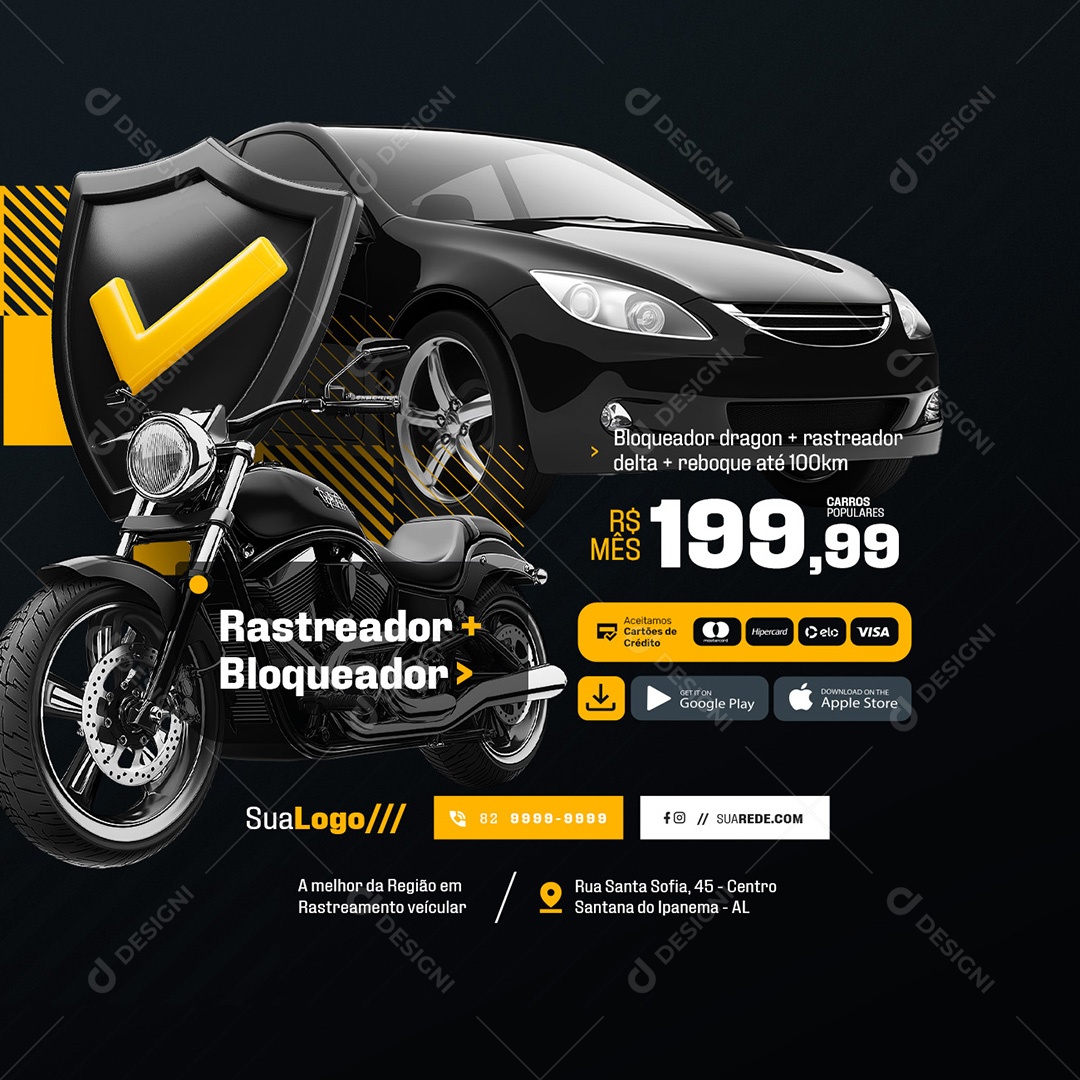 Rastreamento Veícular Rastreador Bloqueador Dragon Social Media PSD Editável