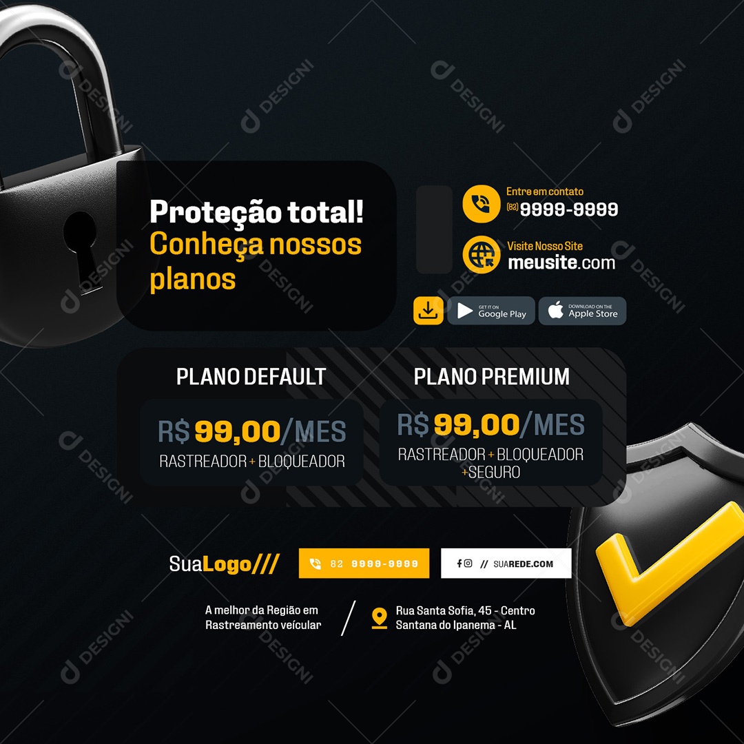 Rastreamento Veícular Proteção Total Social Media PSD Editável