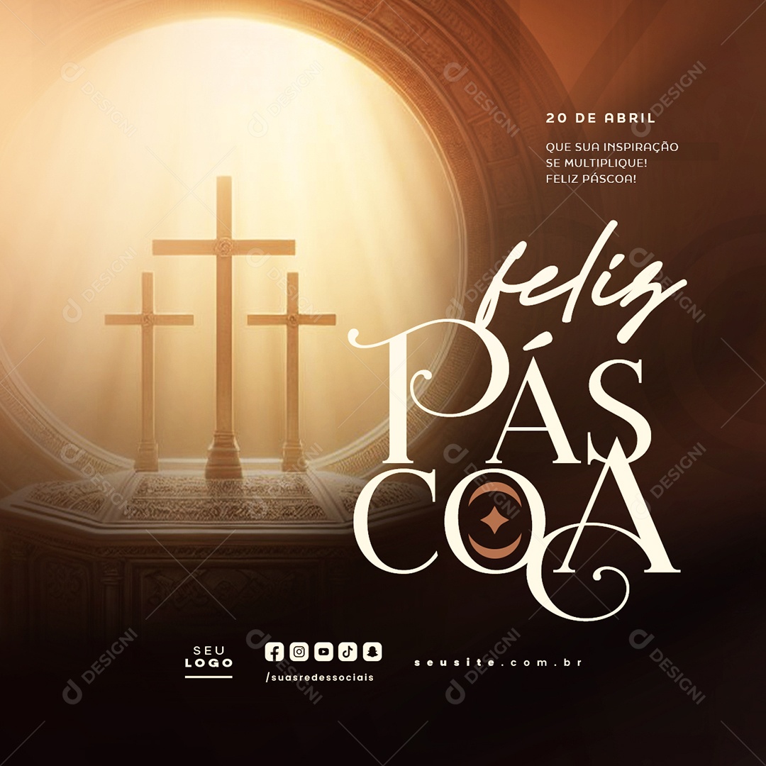 Feliz Páscoa 20 de Abril Que Sua Inspiração Se Multiplique Social Media PSD Editável