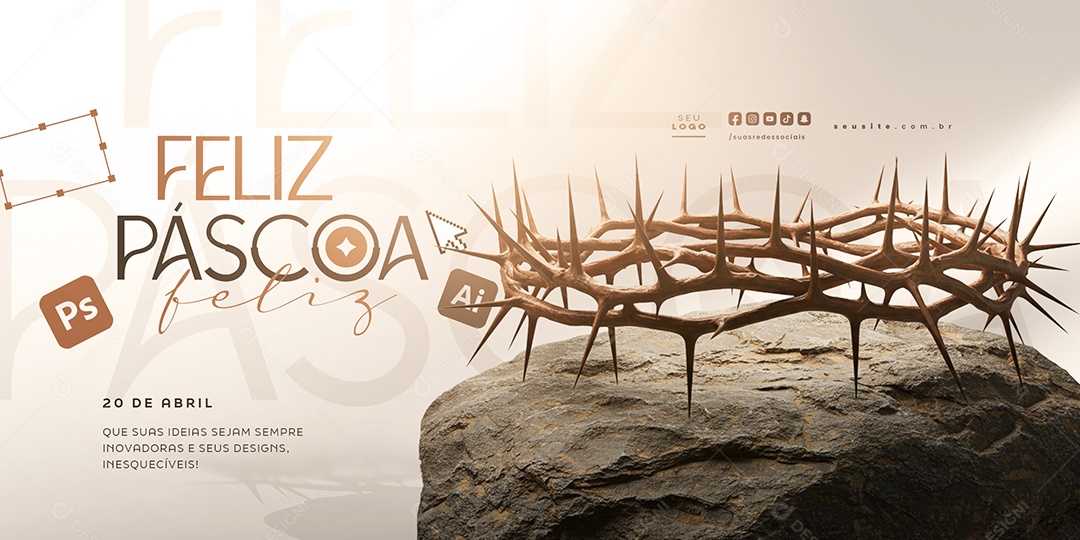 Carrossel Feliz Páscoa 20 de Abril Social Media PSD Editável