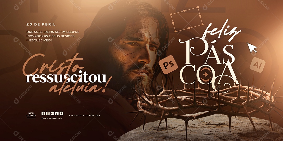 Carrossel Páscoa 20 de Abril Cristo Ressuscitou Aleluia Social Media PS Editável