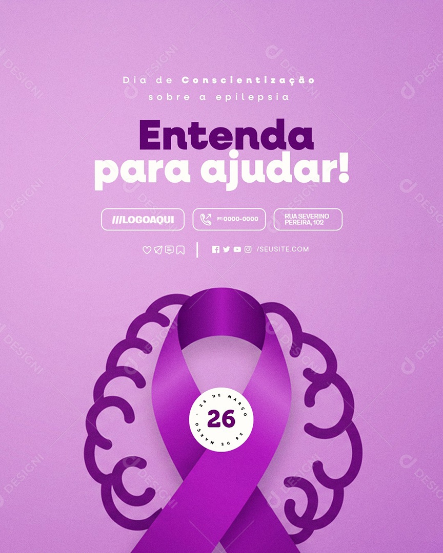Dia de Conscientização Sobre a Epilepsia 26 de Março Social Media PSD Editável