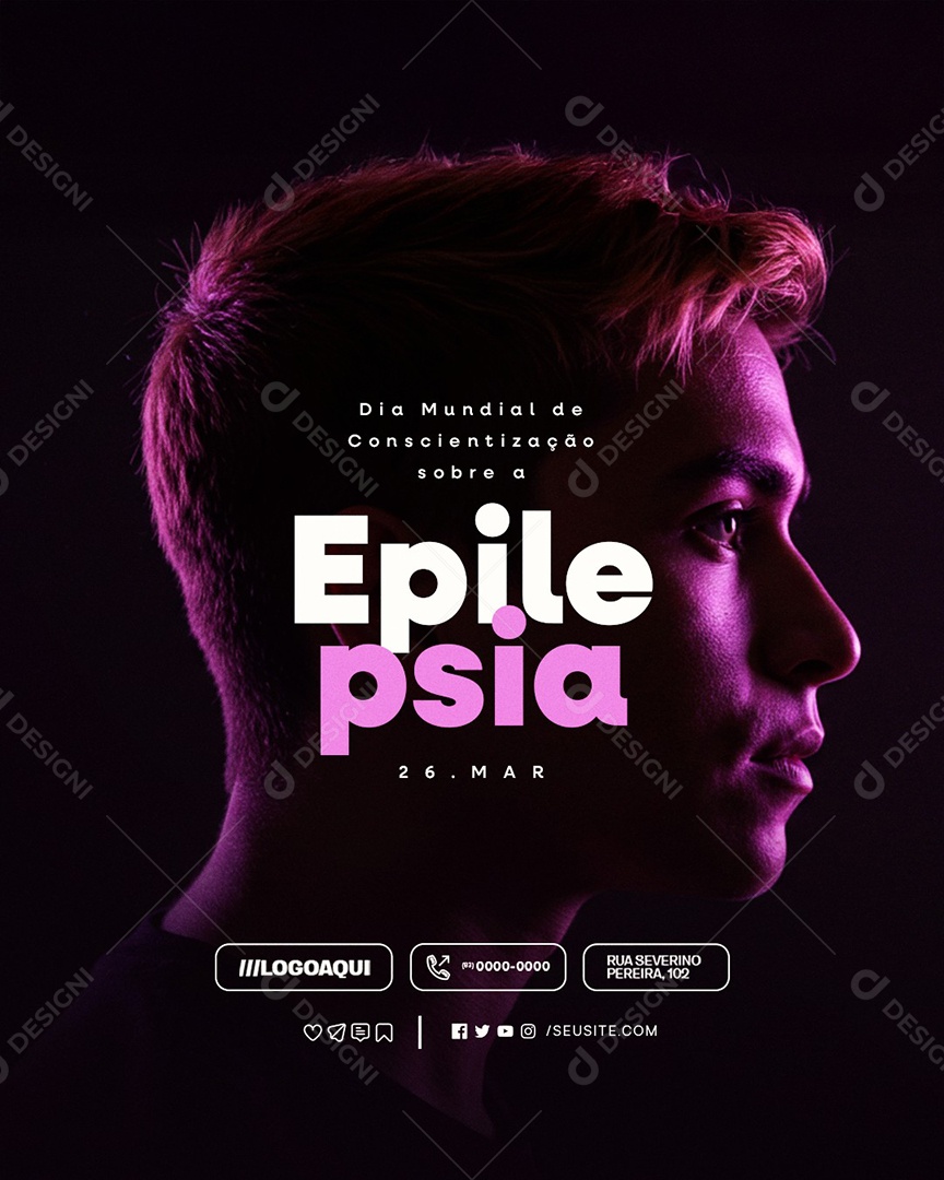 Social Media Dia Mundial de Conscientização Sobre a Epilepsia 26 de Março PSD Editável