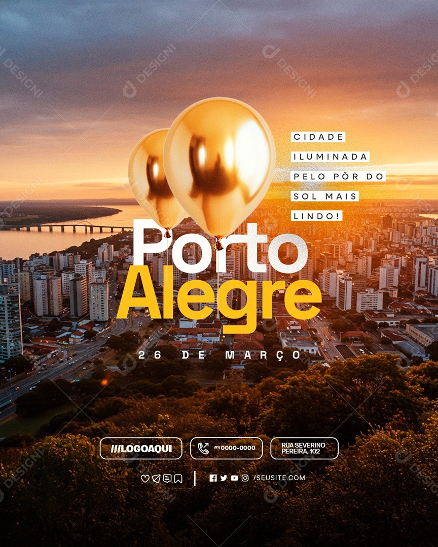 Aniversário Porto Alegre 26 de Março Social Media PSD Editável