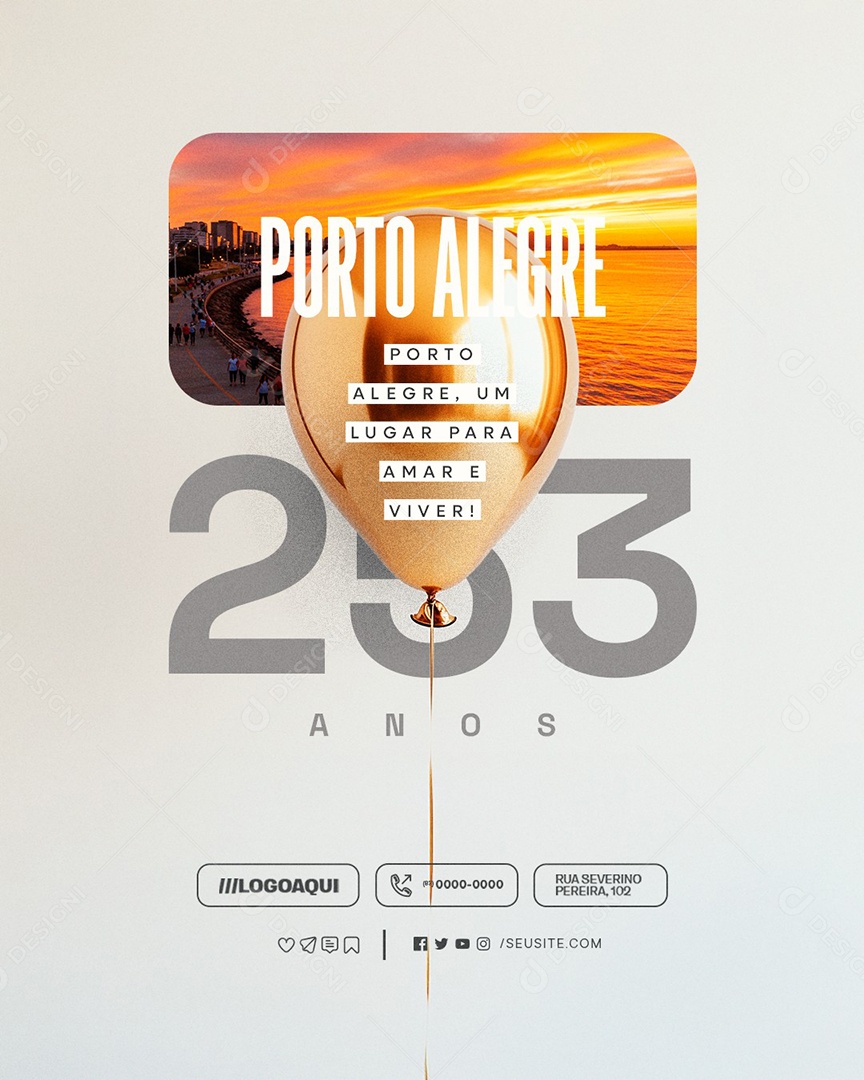 Aniversário de Porto Alegre 26 de Março 253 Anos Social Media PSD Editável