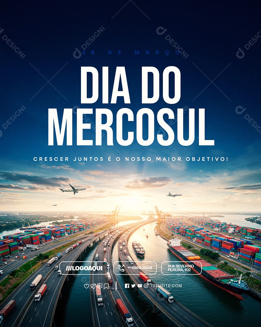 Dia do Mercosul 25 de Março Crescer Juntos Social Media PSD Editável