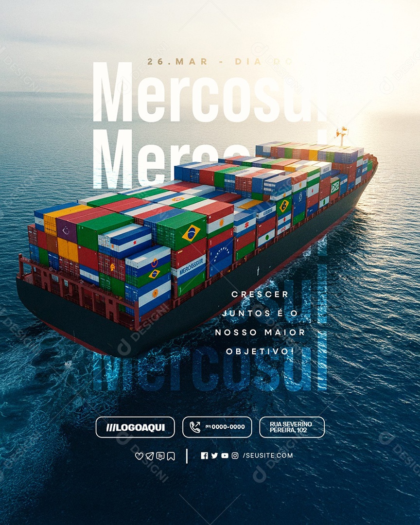 Dia do Mercosul 25 de Março Crescer Juntos Social Media PSD Editável