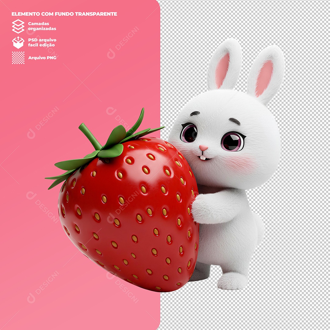 Coelho da Páscoa Segurando Morando Elemento 3D Para Composição PSD Editável