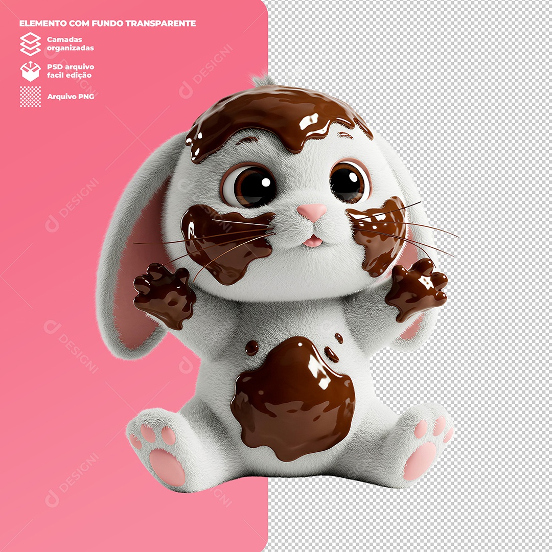 Coelho da Páscoa Melado de Chocolate Elemento 3D Para Composição PSD Editável