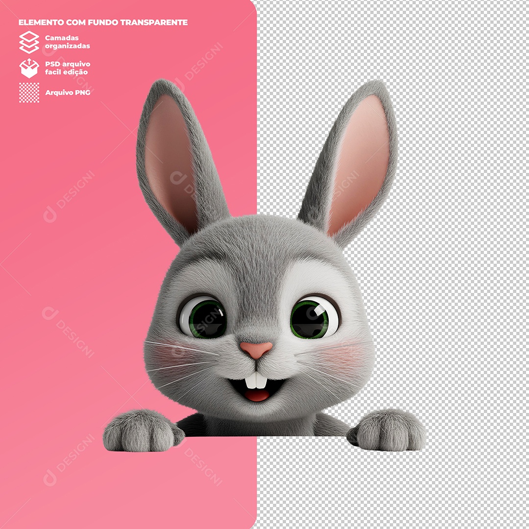 Coelho da Páscoa Feliz Elemento 3D Para Composição PSD Editável