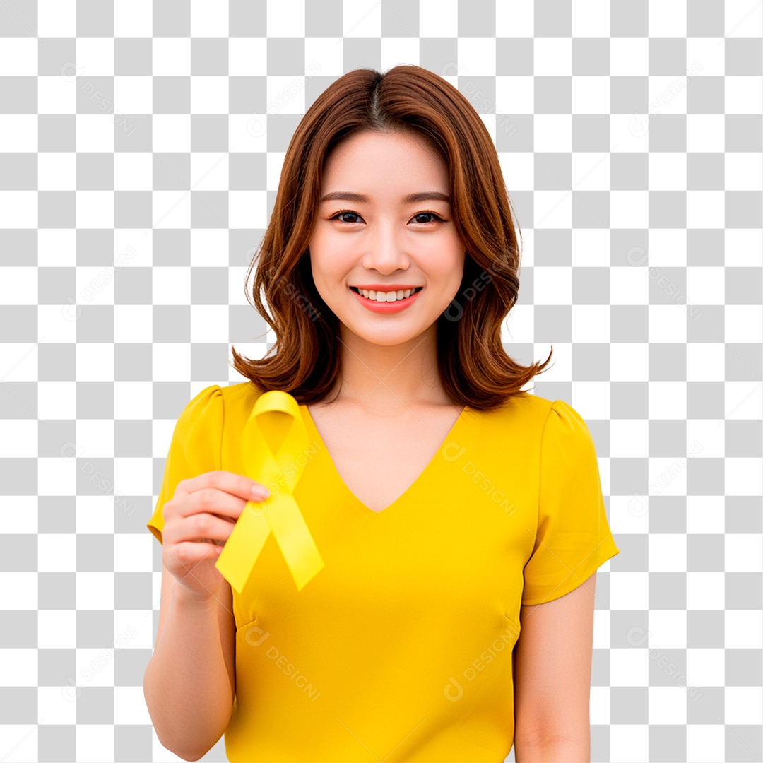 Mulher Segurando Fita Amarela PNG Transparente