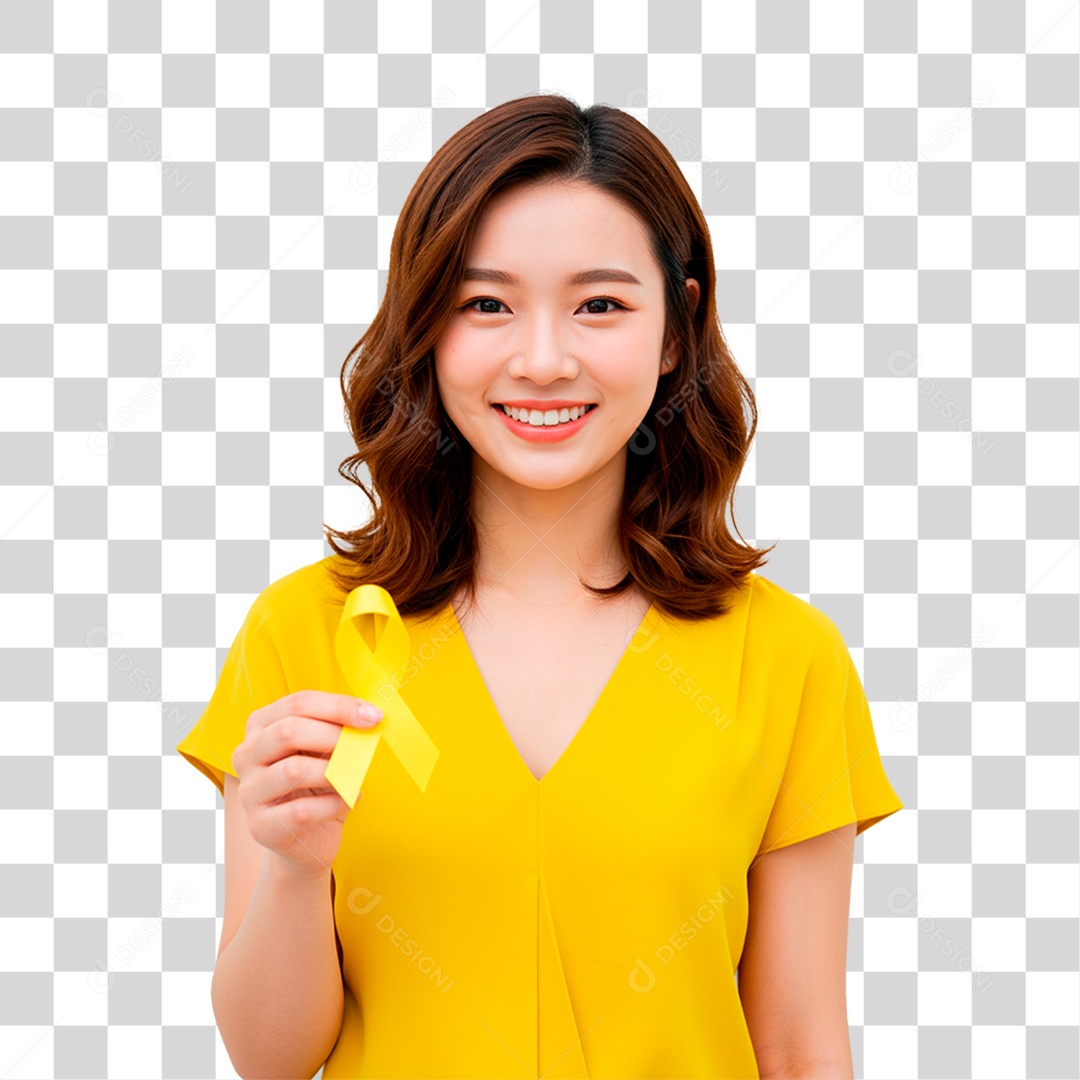 Mulher Segurando Fita Amarela PNG Transparente