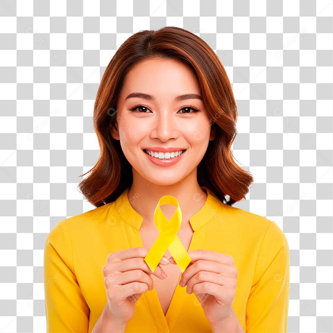 Mulher Segurando Fita Amarela PNG Transparente