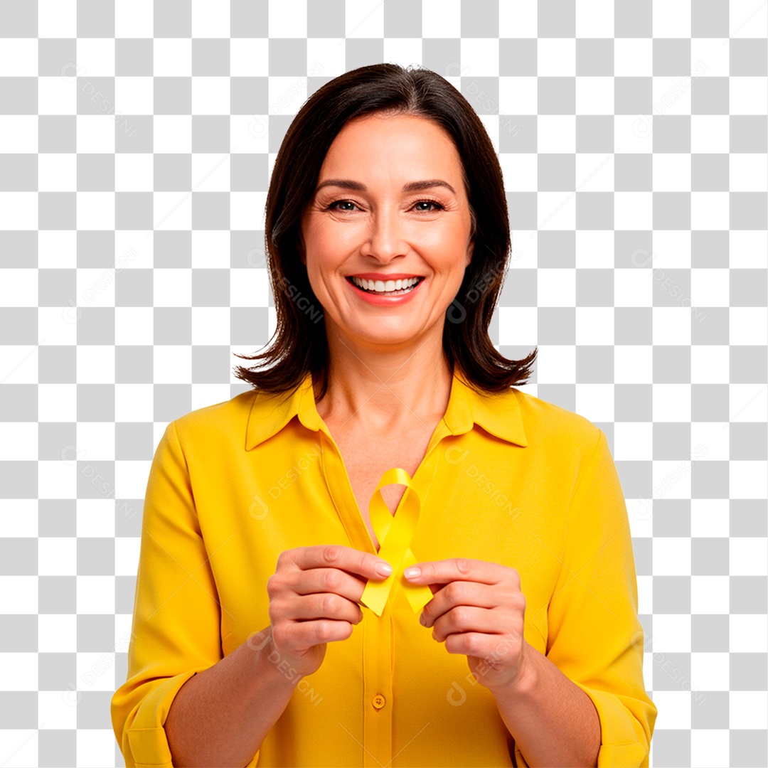 Mulher Segurando Fita Amarela PNG Transparente