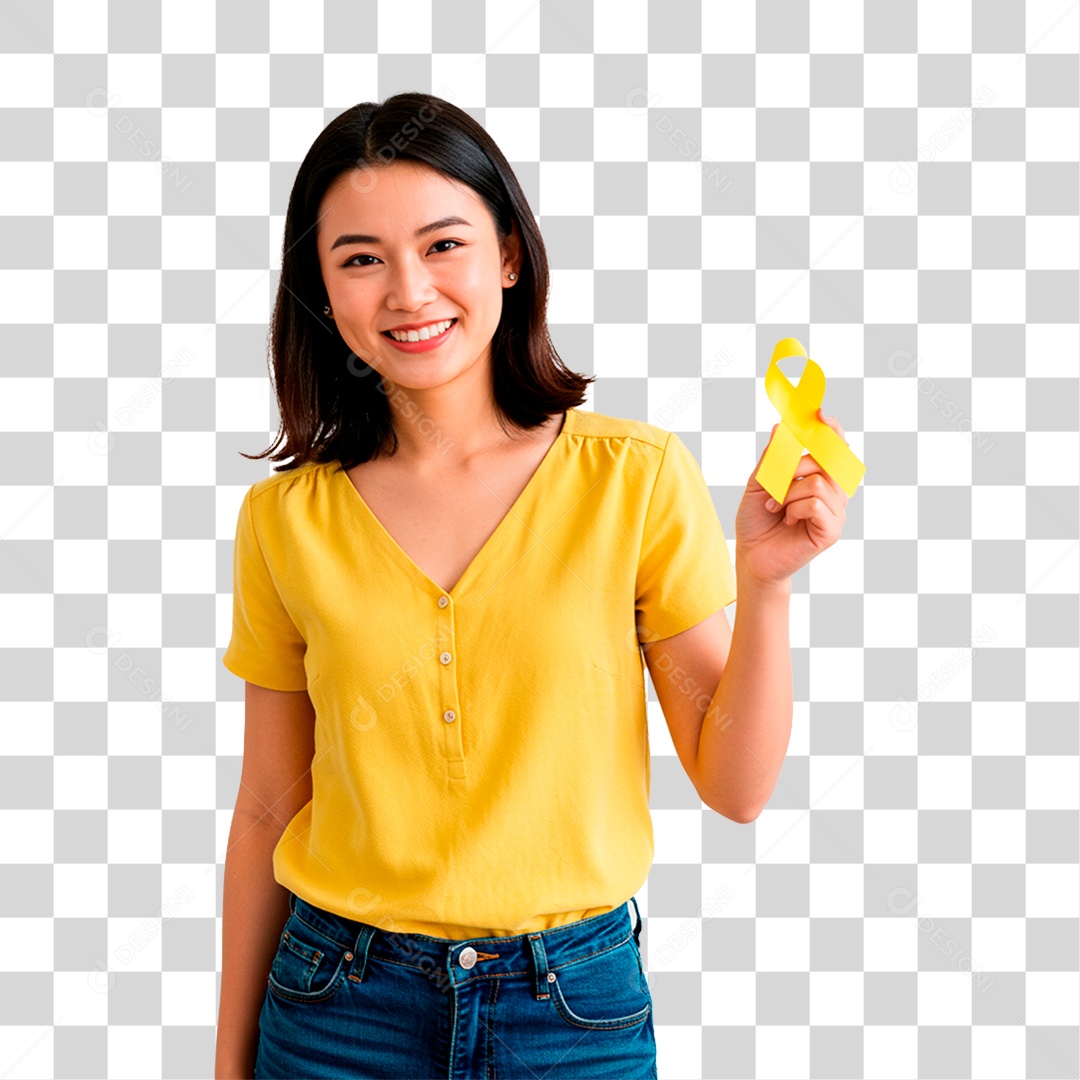 Mulher Segurando Fita Amarela PNG Transparente