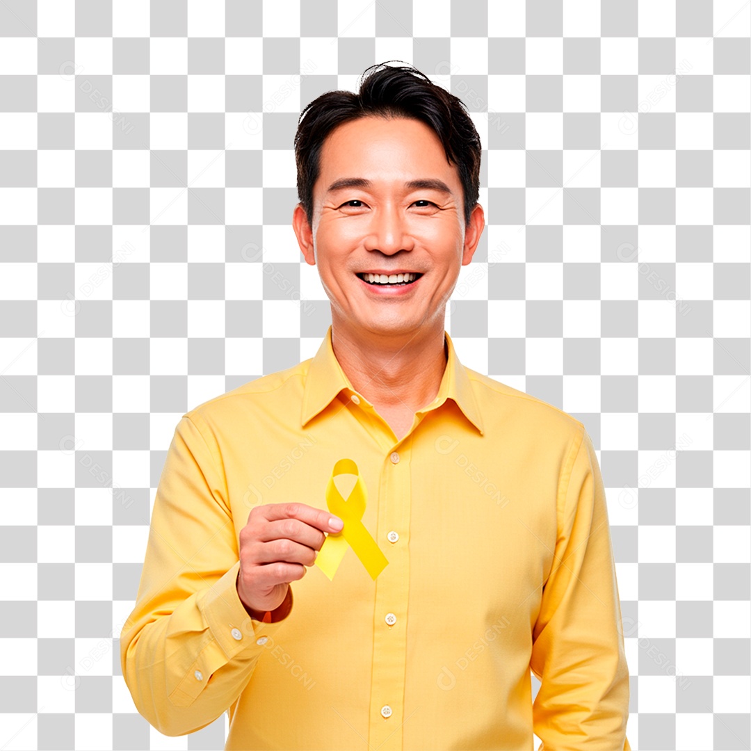 Homem Segurando Fita Amarela PNG Transparente