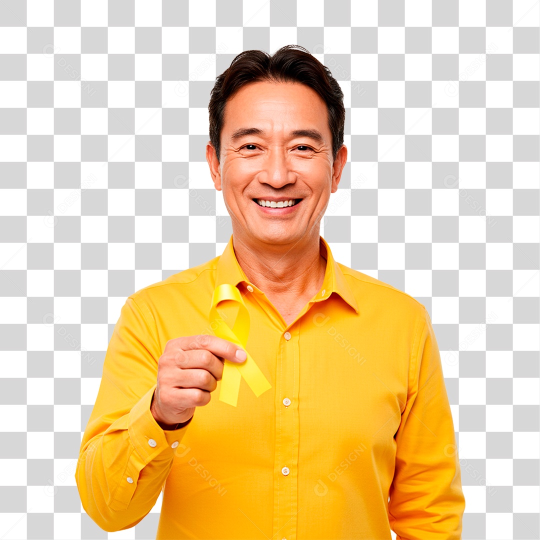 Homem Segurando Fita Amarela PNG Transparente