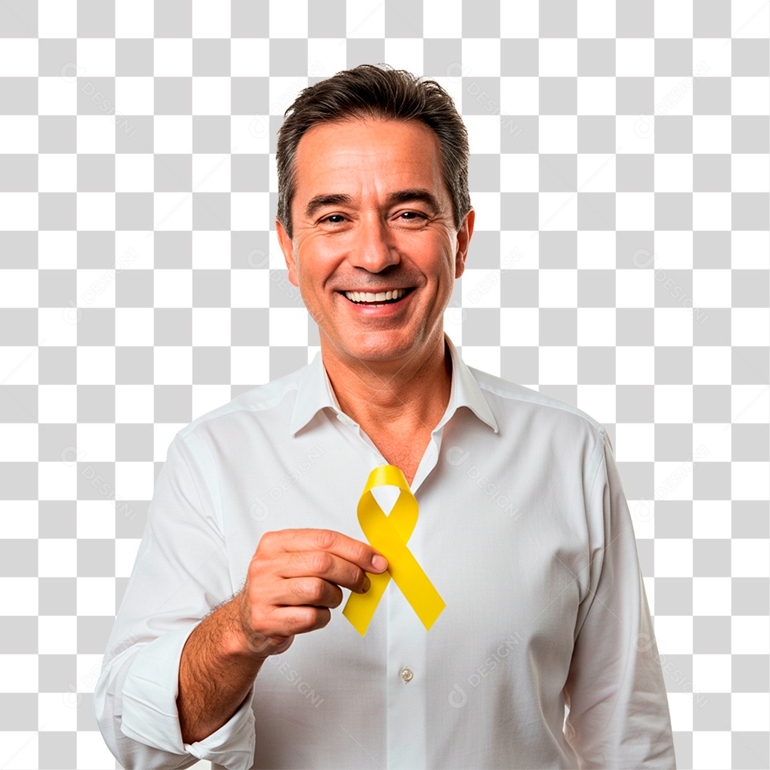 Homem Segurando Fita Amarela PNG Transparente