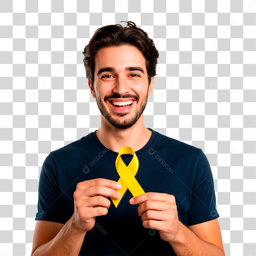 Homem Segurando Fita Amarela PNG Transparente