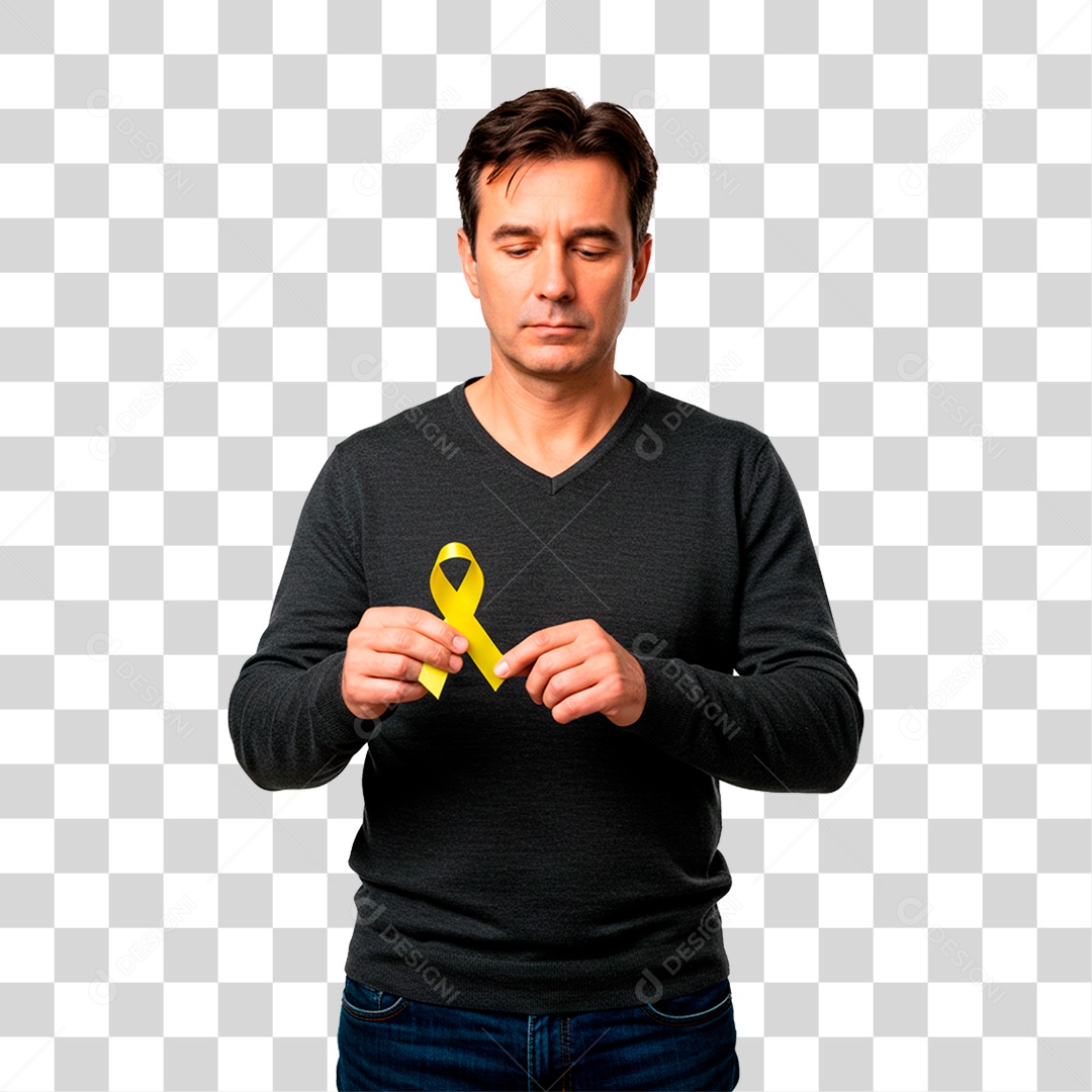 Homem Segurando Fita Amarela PNG Transparente