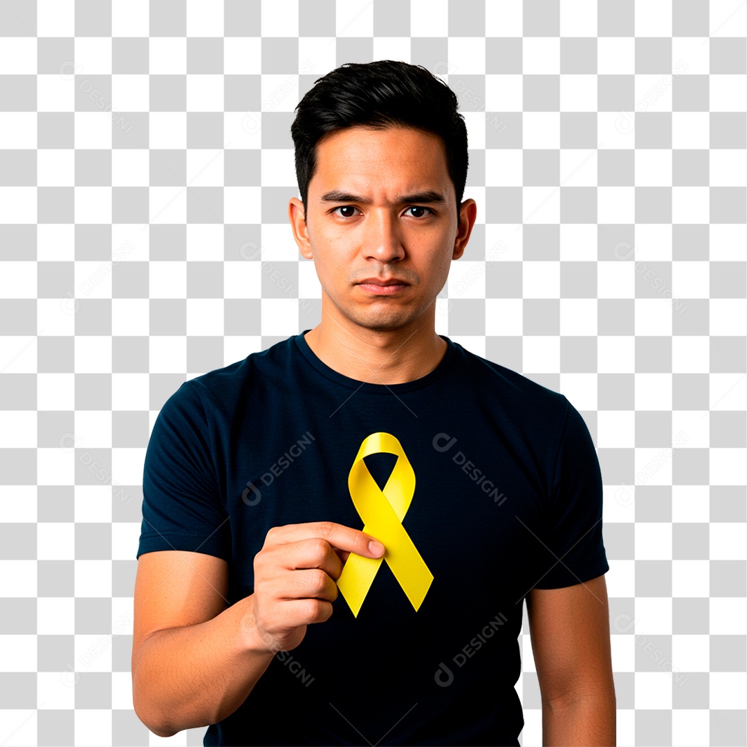 Homem Segurando Fita Amarela PNG Transparente