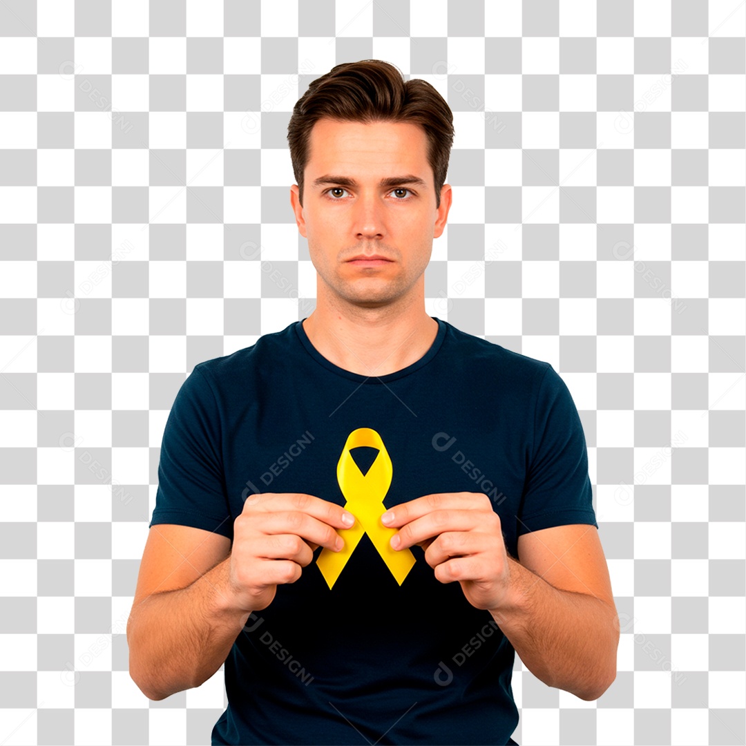Homem Segurando Fita Amarela PNG Transparente