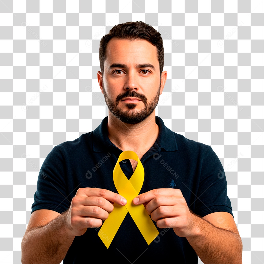 Homem Segurando Fita Amarela PNG Transparente