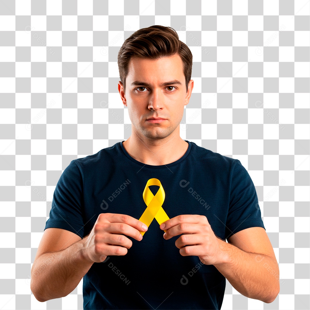 Homem Segurando Fita Amarela PNG Transparente
