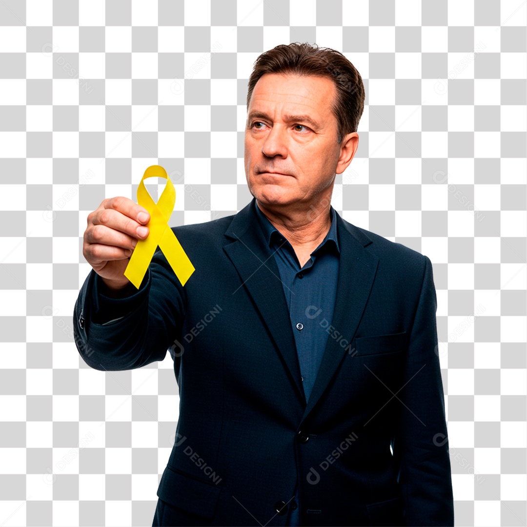 Homem Segurando Fita Amarela PNG Transparente