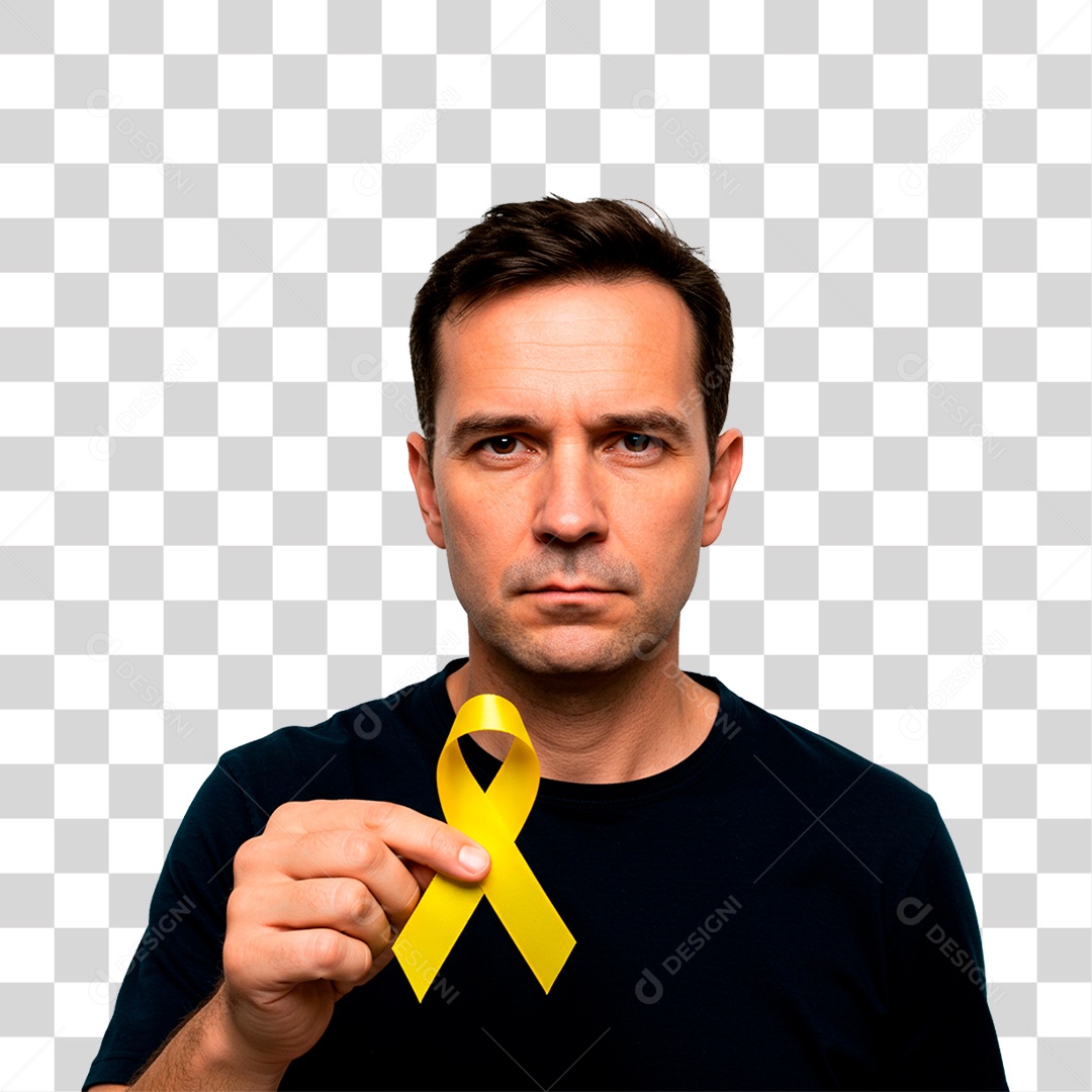 Homem Segurando Fita Amarela PNG Transparente