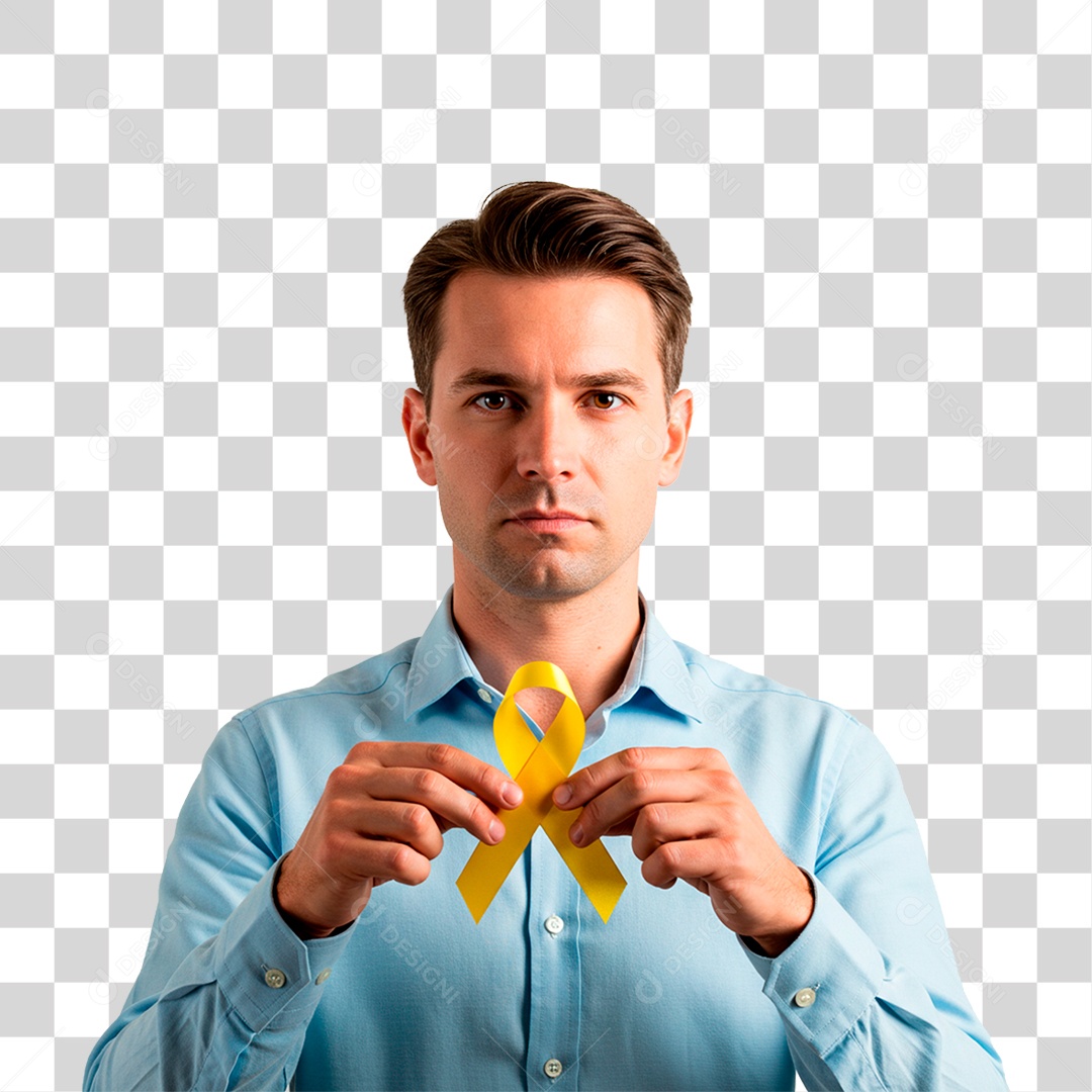 Homem Segurando Fita Amarela PNG Transparente