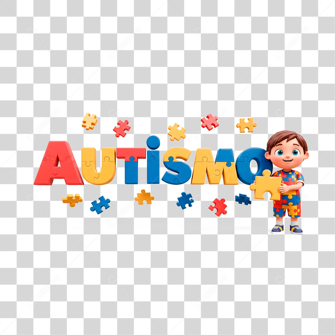 Selo 3D Autismo PNG Transparente
