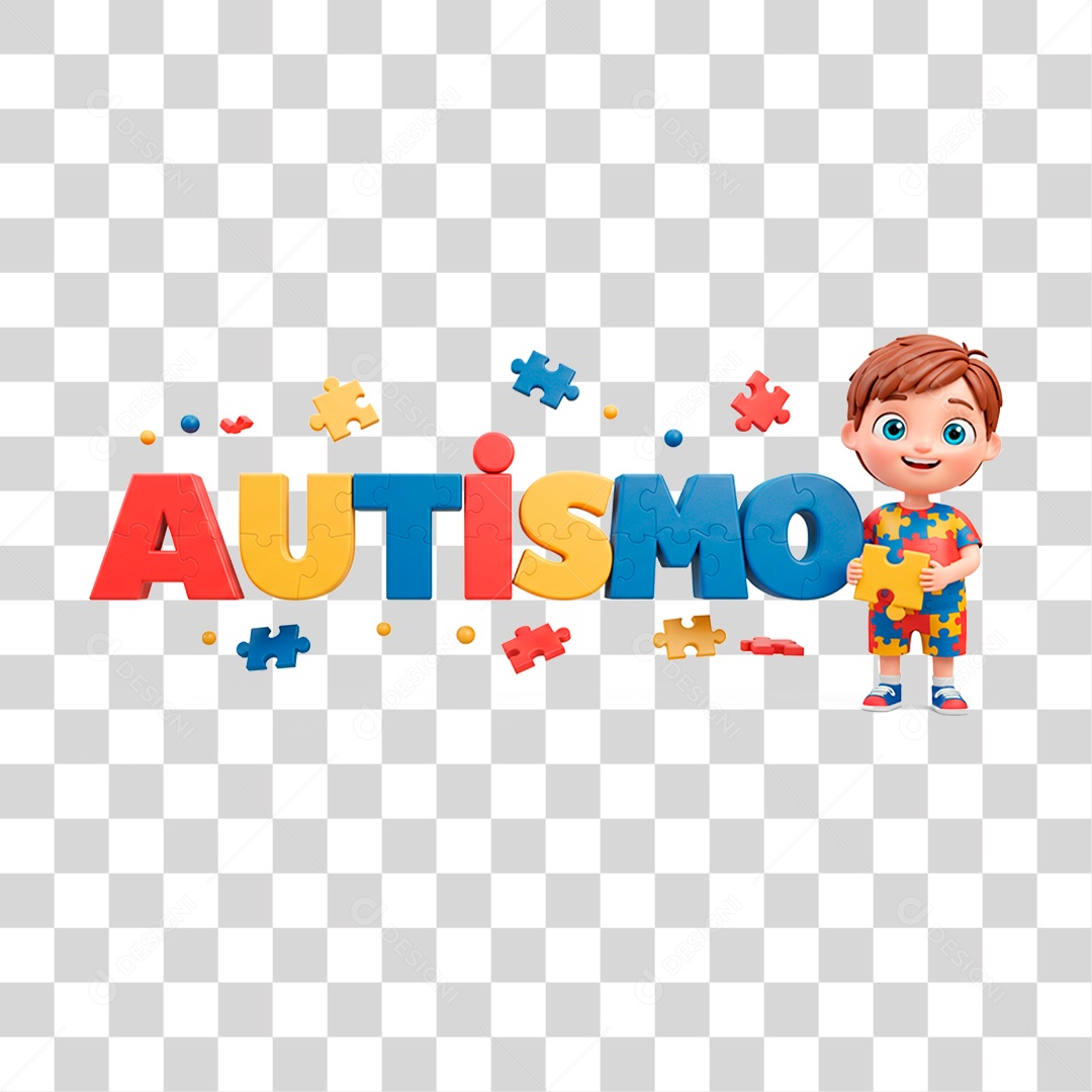 Selo 3D Autismo PNG Transparente