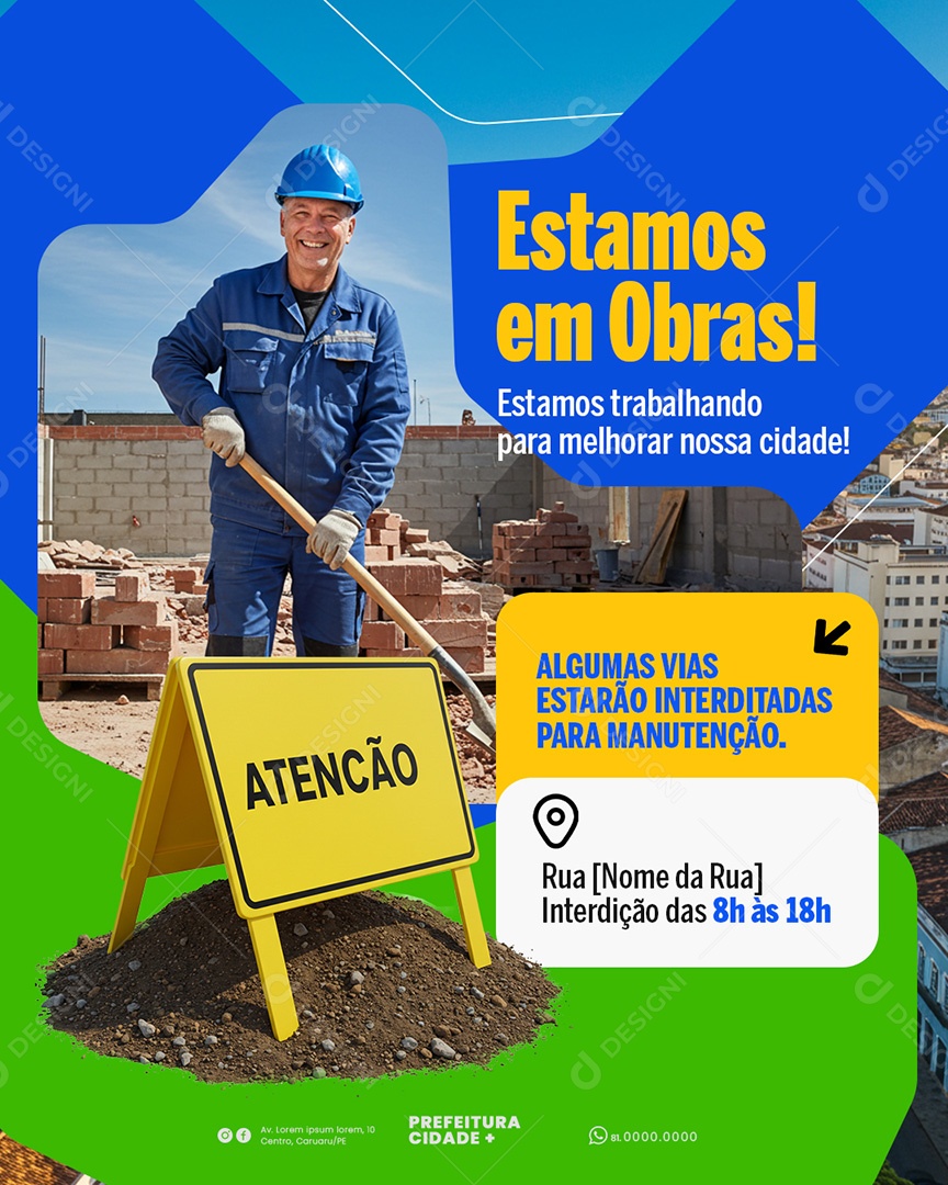 Prefeitura Estamos em Obras Social Media PSD Editável