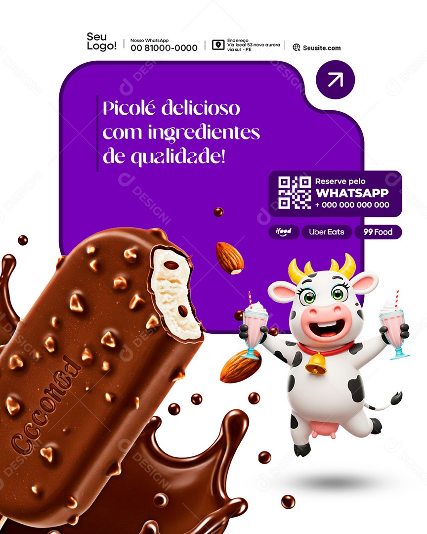 Pícole Delicioso Social Media PSD EditávelPicolé Delicioso Social Media PSD Editável