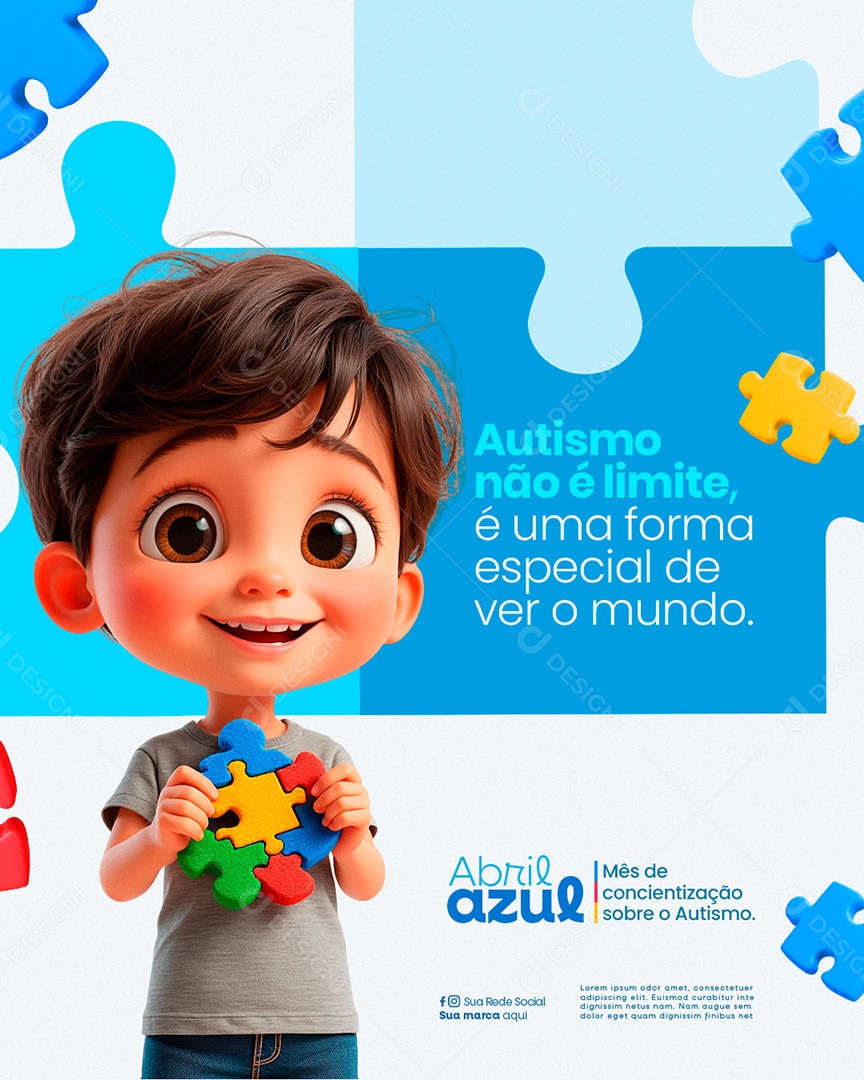 Dia Mundial de Conscientização do Autismo Abril Azul Social Media PSD Editável