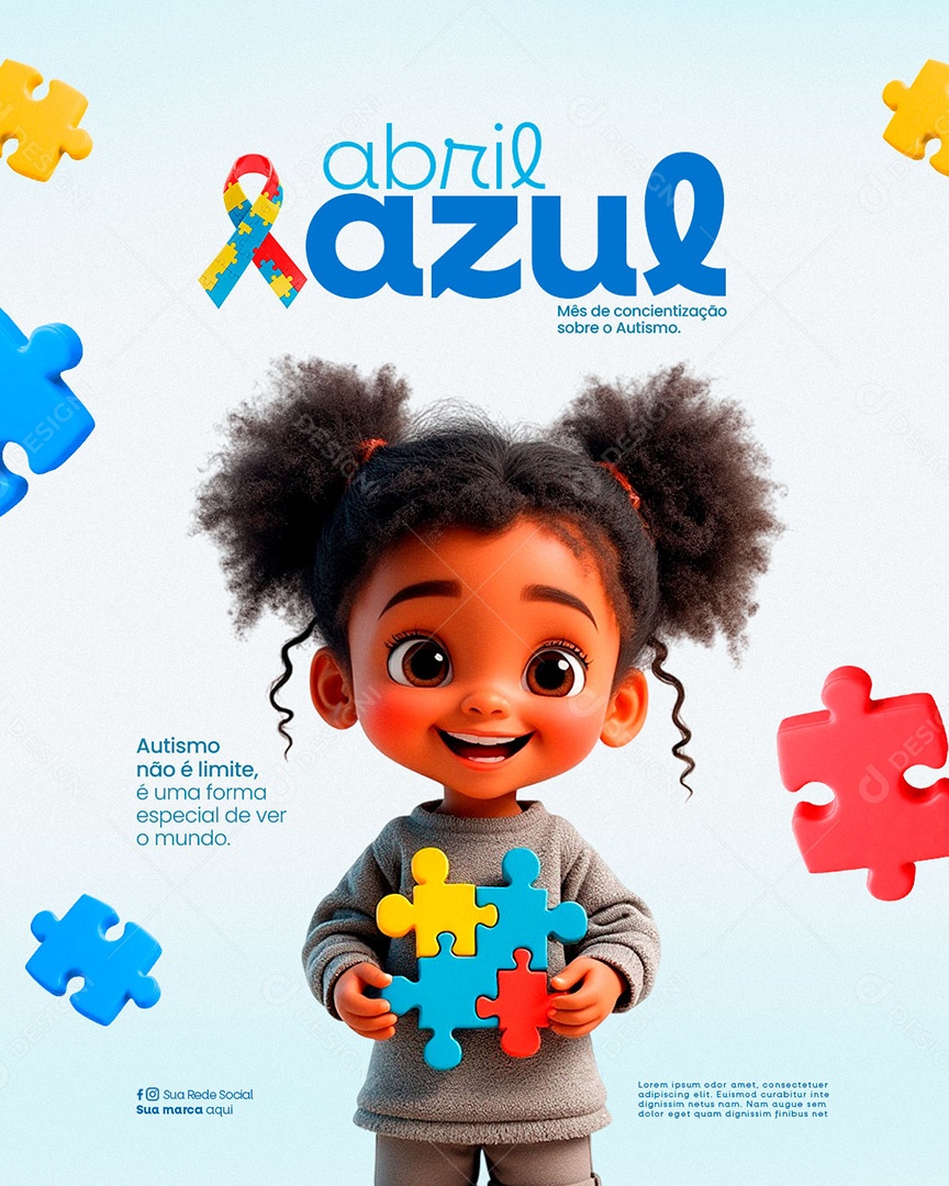 Dia Mundial de Conscientização do Autismo Abril Azul Social Media PSD Editável