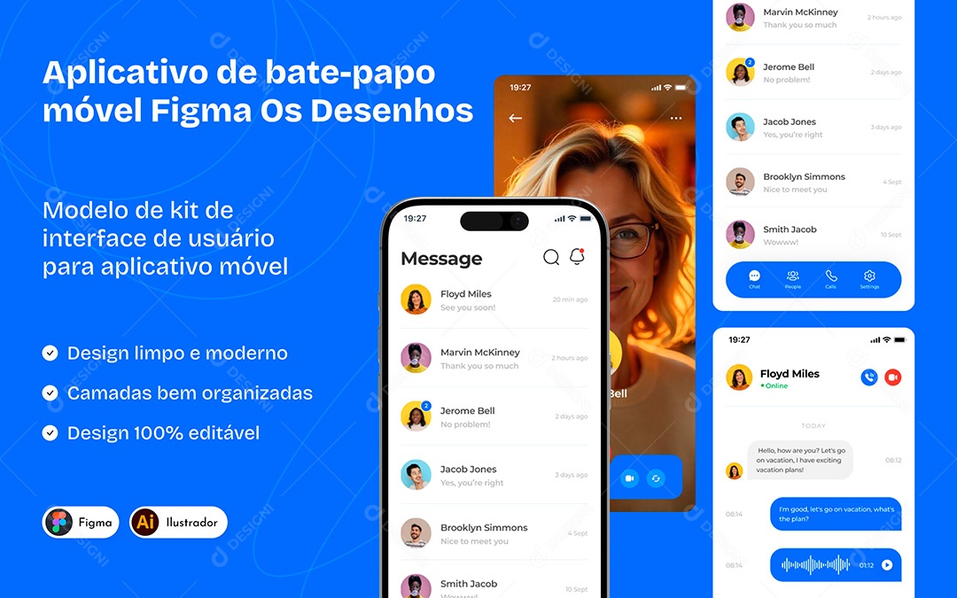 Design de Interface de Aplicativo de Bate Papo Figma Vetor EPS