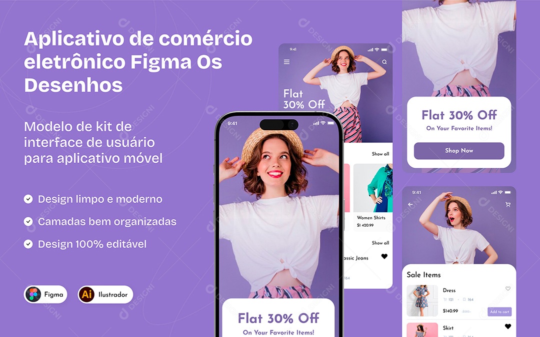 Design de Interface de Aplicativo de Comercio Eletrônico Figma Vetor EPS